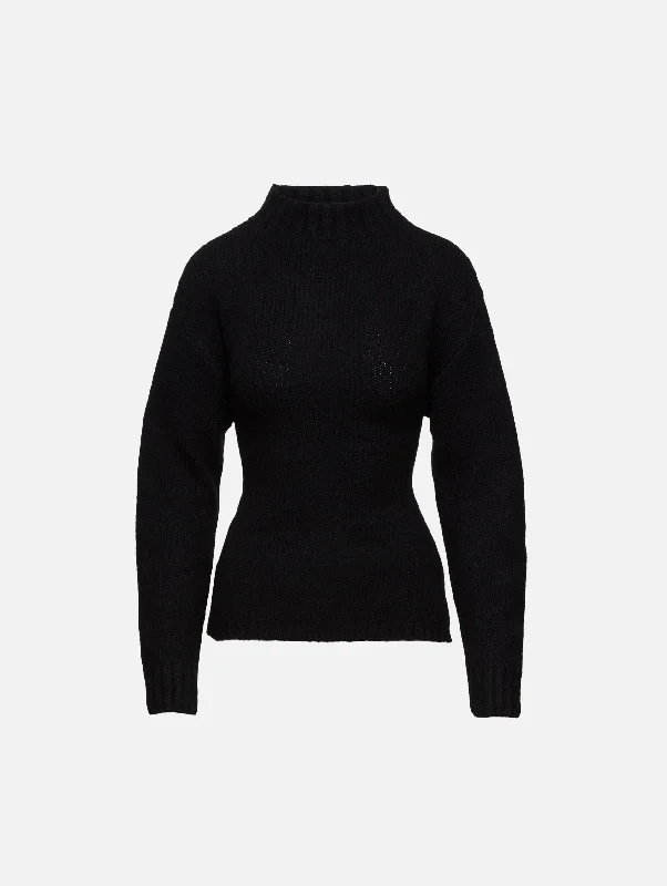 Boat Neck Women's Merino Wool Sweaters in Neutral ShadesTie Back Jumper