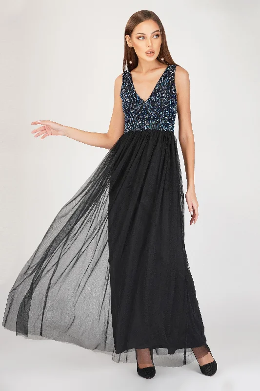 Sleeveless Women Dress in Bright Colors for Summer PartiesAda Black Embellished Maxi Dress