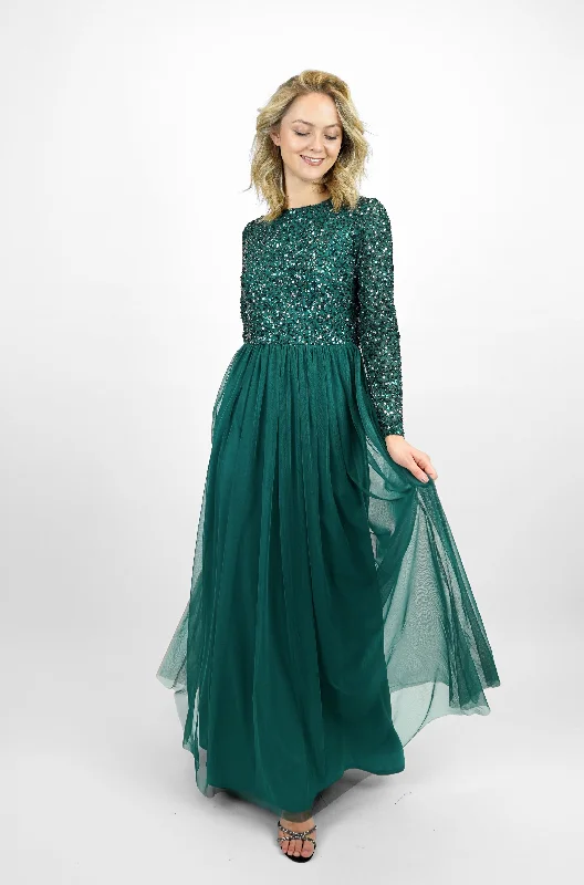 Off - the - Shoulder Women Dress for a Romantic and Feminine LookBelle Emerald Green Long Sleeve Bridesmaid Dress