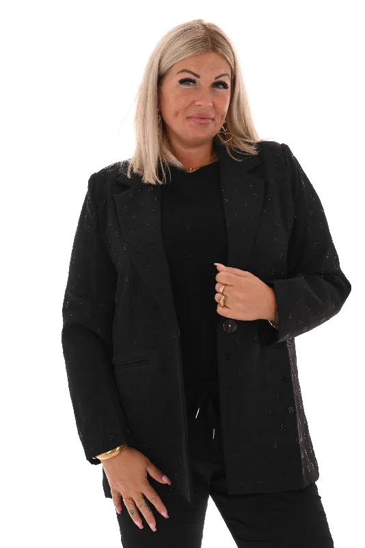 Plus Size Women's Faux Fur - Trimmed Blazers in Black for a Luxurious LookBlazer letter met strass zwart