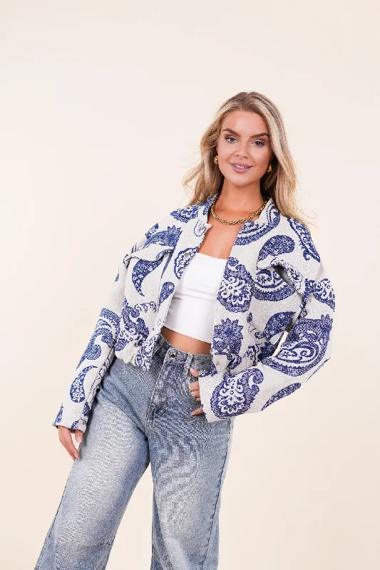 Jasje met bomber model en print blauw - Iris