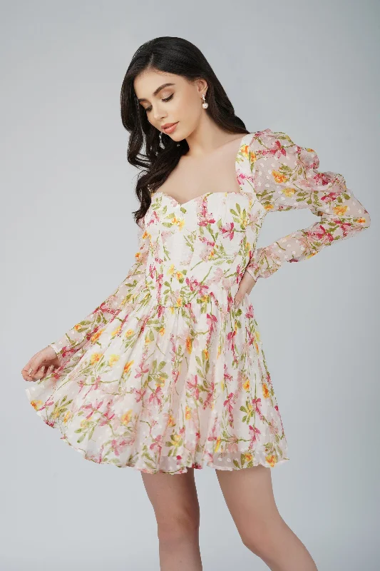 Mini Women Dress with a Short Hem for a Young and Trendy StyleBone White Floral Corset Dress