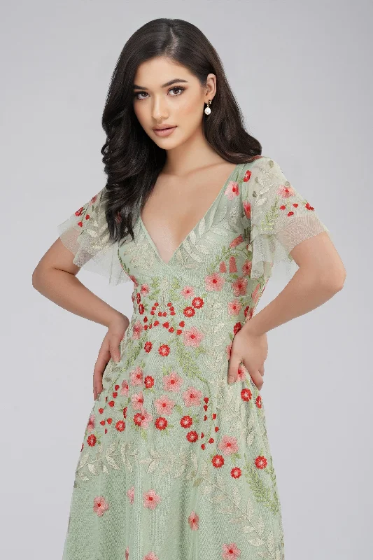 Wrap - Style Women Dress with Adjustable Fit for All Body TypesCalla Sage Green Embroidered Dress