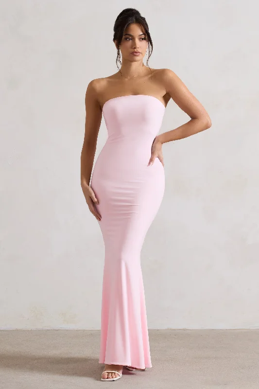 Empire Waist Women Dress to Accentuate the Bust and Conceal the WaistCeremony | Pink Bandeau Fishtail Maxi Dress