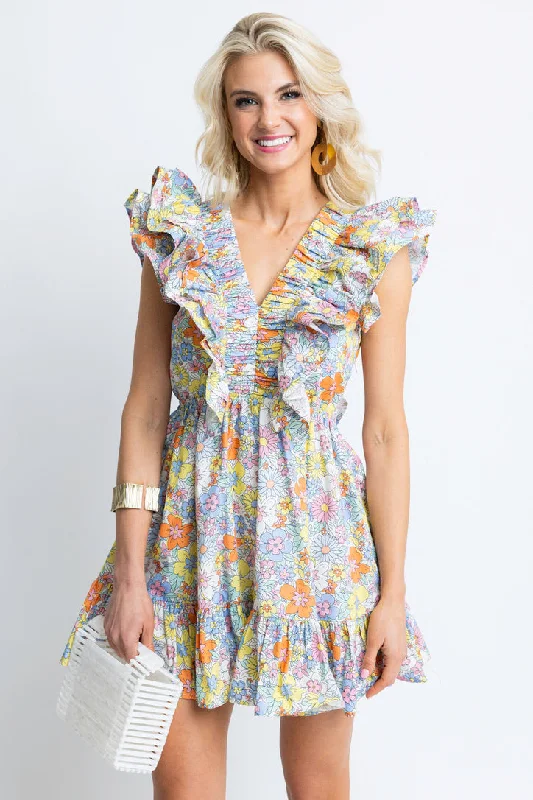 Pleated Women Dress with a Timeless and Elegant TextureFloral London Double Vneck Dress