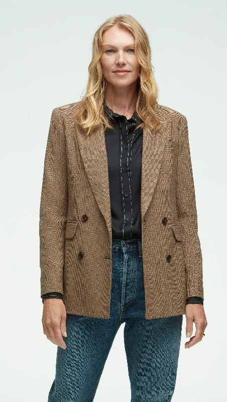 Women's Notched Lapel Blazers in Beige for a Timeless OutfitDouble-Breasted Blazer in Stretch Wool | Brown Houndstooth