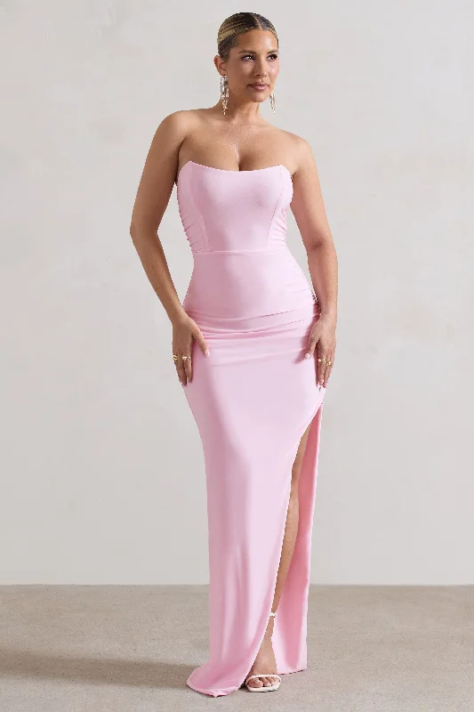 Halter Neck Women Dress to Show Off the Shoulders and NecklineEletta | Pink Ruched Bandeau Asymmetric Maxi Dress