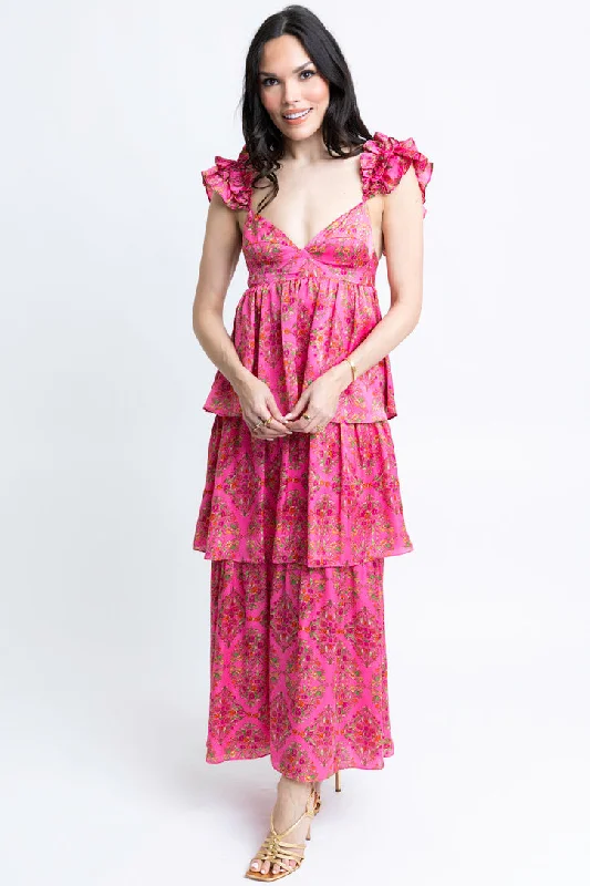 Strapless Women Dress with a Built - in Bra for Comfort and SupportFloral Satin Ruffle Maxi Dress