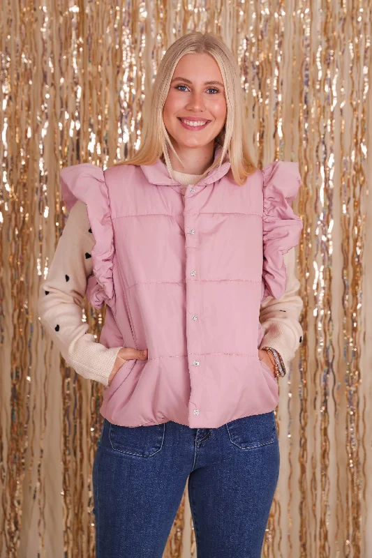 Fun and Frilly Puffer Vest-Blush