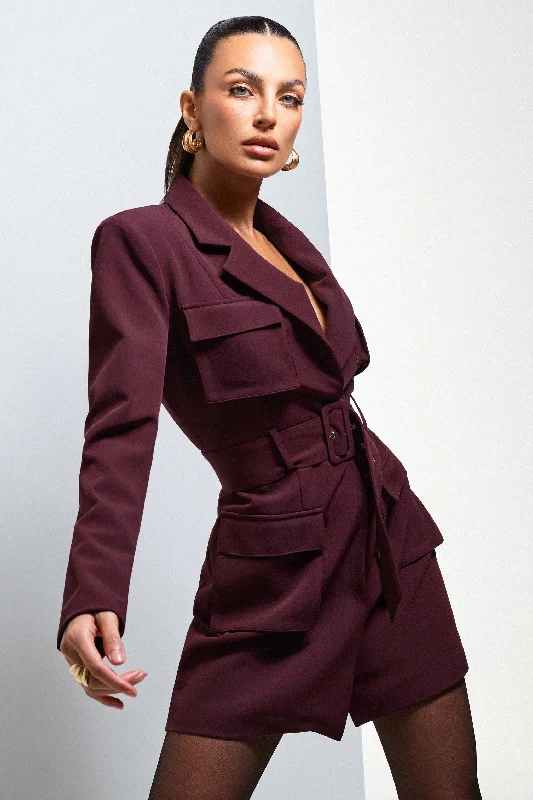 Mini Women Dress with a Short Hem for a Young and Trendy StyleGenesis | Plum Belted Utility Blazer Dress