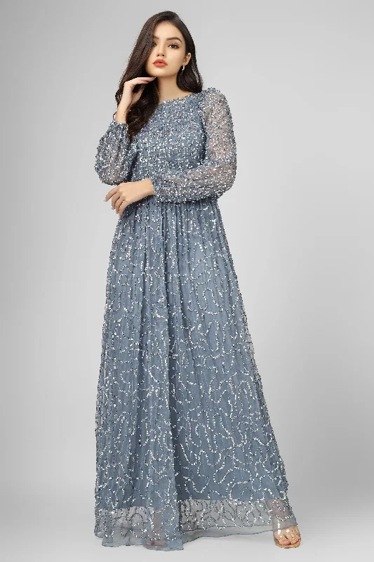 Long - Sleeve Women Dress in Velvet for a Luxurious Winter LookMelissa Long Sleeve Embellished Maxi Dress in Blue