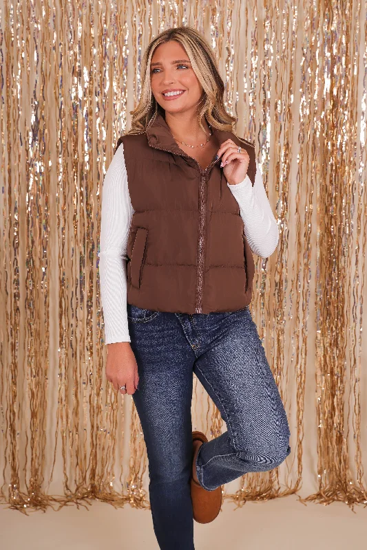 On the Slopes Puffer Vest-Brown