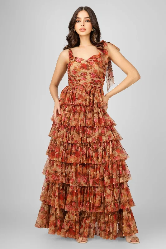 Empire Waist Women Dress to Accentuate the Bust and Conceal the WaistOphelia Floral Printed Maxi Dress with Tie Detail