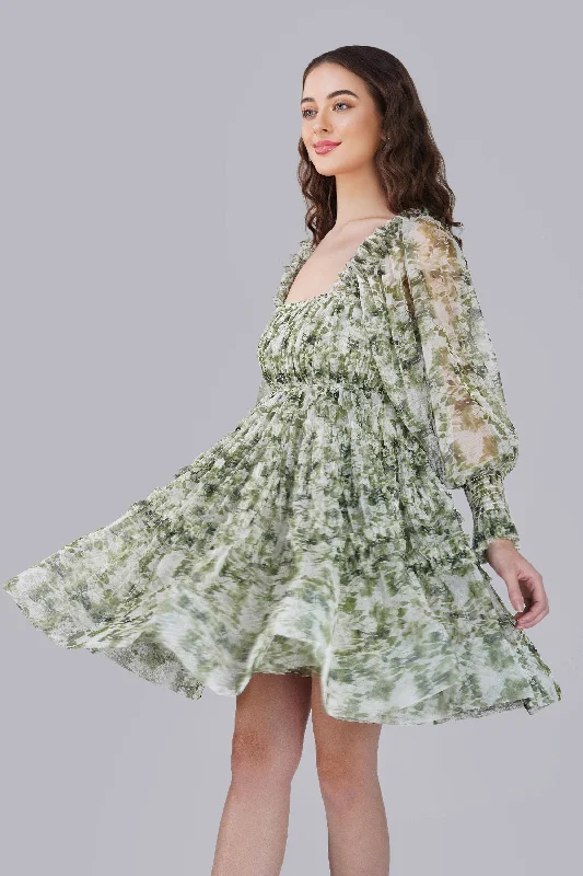 Wrap - Style Women Dress with Adjustable Fit for All Body TypesPetite Jessica Tulle Dress in Green Print