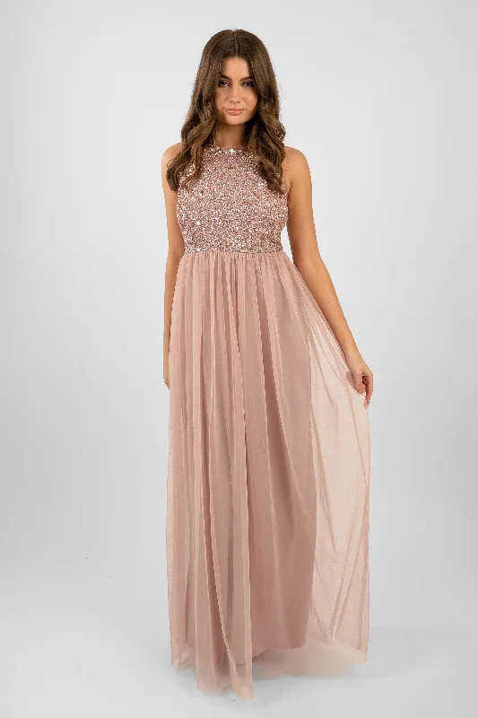 Backless Women Dress for a Sexy and Alluring Look at Evening EventsPicasso Pale Mauve Embellished Bridesmaid Dress