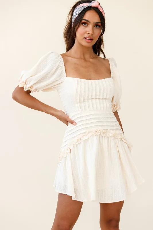 Ball Gown Women Dress with a Full Skirt for a Princess - like LookSunshine Lane Milkmaid Sleeve Lace-up Back Dress Beige