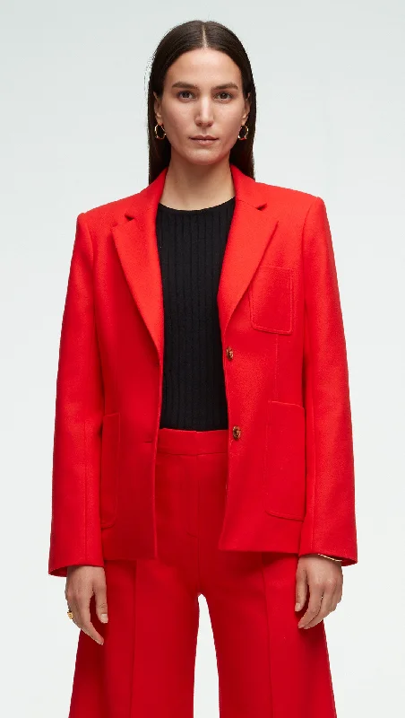 Women's Tailored Stretch Blazers in Navy Blue for Business MeetingsThree Pocket Blazer in Wool Twill | Red Orange