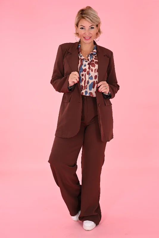 Women's Notched Lapel Blazers in Beige for a Timeless OutfitTweedelig blazer pak donkerbruin