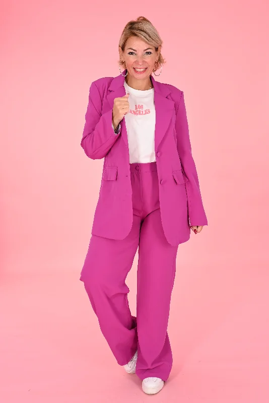 Women's Longline Linen Blazers in Pastel Colors for Summer EventsTweedelig blazer pak magenta