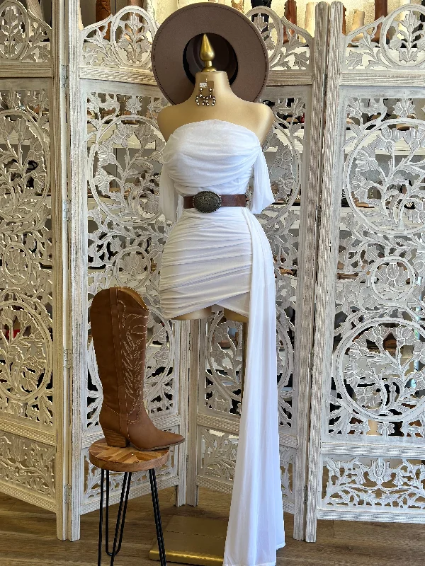 Halter Neck Women Dress to Show Off the Shoulders and NecklineWhite Tailed Dress-  Stretchy