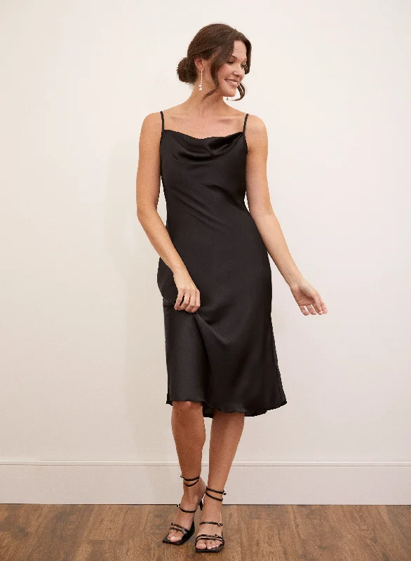 Long - Sleeve Women Dress in Velvet for a Luxurious Winter LookDrape Neck Satin Slip Dress