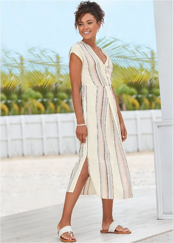 Backless Women Dress for a Sexy and Alluring Look at Evening EventsV-Neck Faux-Wrap Dress - White Multi