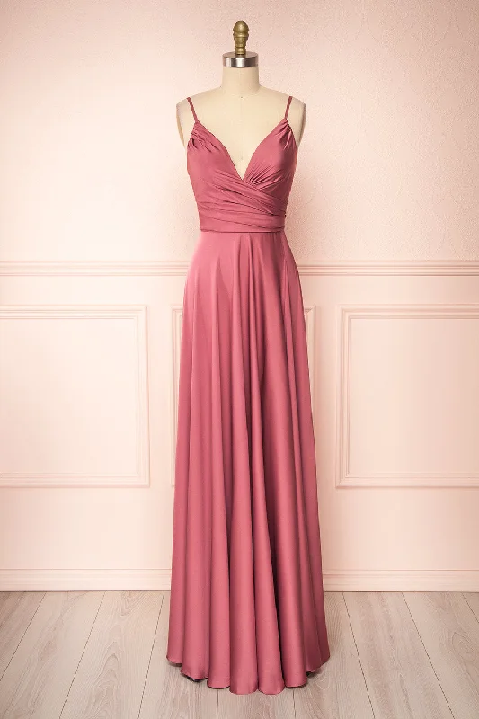 Mermaid - Style Women Dress with a Fitted Silhouette for Special OccasionsLizza Pink | Maxi Satin Dress w/ Slit