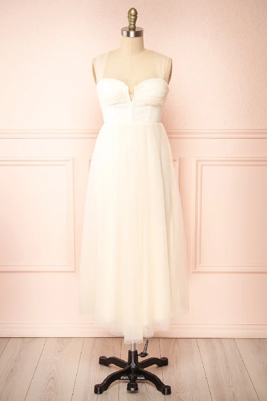 Sheath Women Dress with a Tailored Fit for a Professional LookLizzie Cream | Midi Tulle Dress w/ Corset