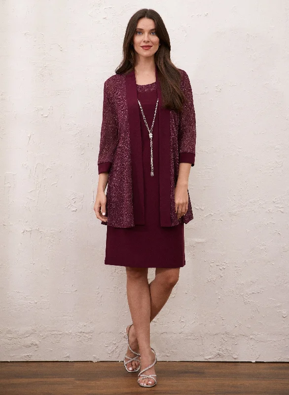 Sheath Women Dress with a Tailored Fit for a Professional LookMetallic Cardigan, Dress & Necklace Set