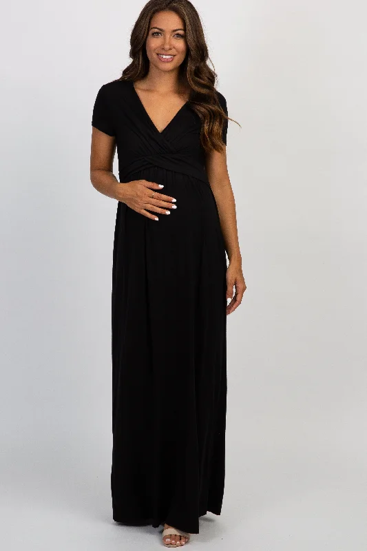 Lace - Embellished Women Dress for an Elegant and Sophisticated AppearancePinkBlush Black Draped Maternity/Nursing Maxi Dress