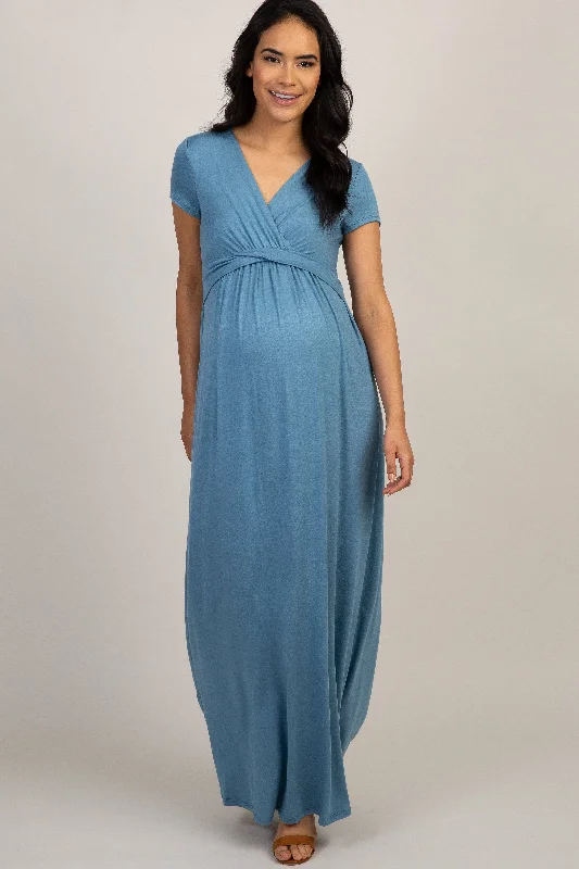 Sheath Women Dress with a Tailored Fit for a Professional LookPinkBlush Blue Draped Maternity/Nursing Maxi Dress