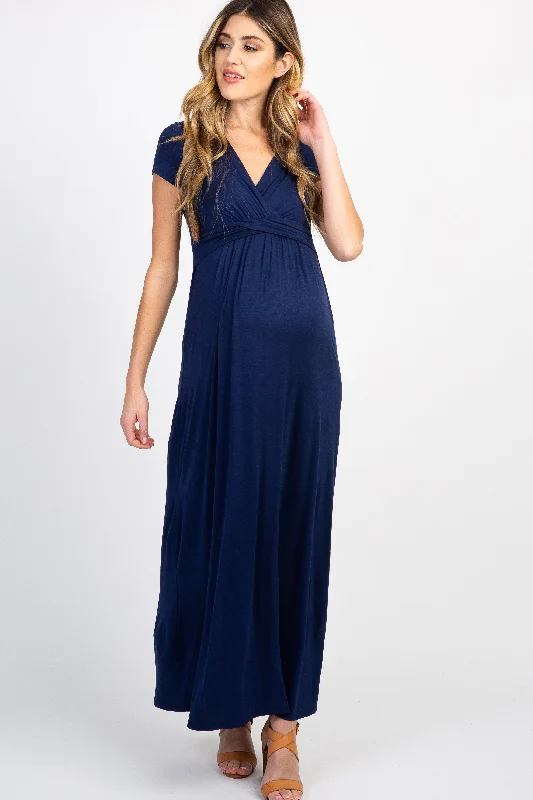 Sleeveless Women Dress in Bright Colors for Summer PartiesPinkBlush Navy Draped Maternity/Nursing Maxi Dress