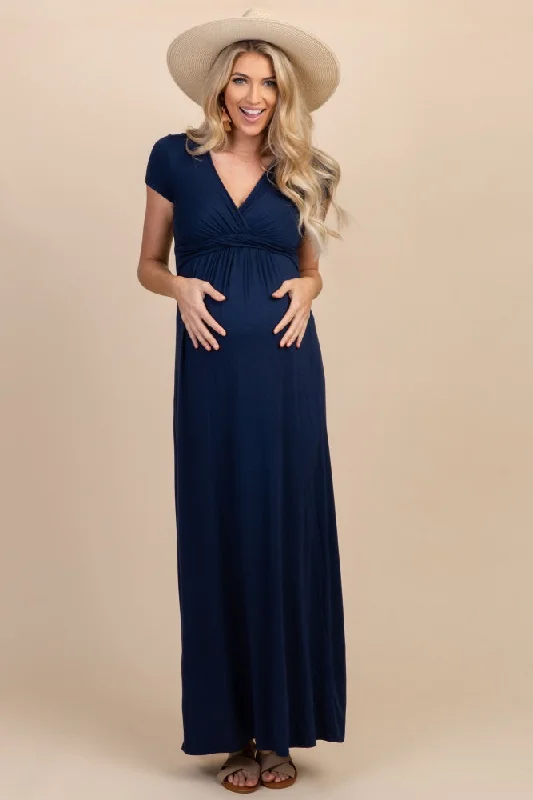 Shift Women Dress with a Simple and Classic Design for Everyday WearPinkBlush Petite Navy Draped Maternity/Nursing Maxi Dress