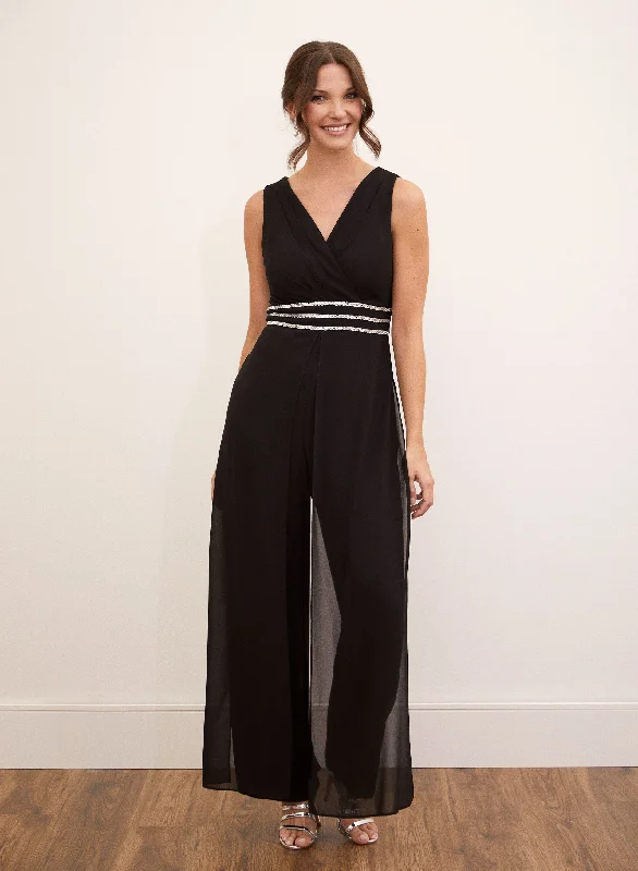 Shift Women Dress with a Simple and Classic Design for Everyday WearRhinestone Stripe Detail Jumpsuit