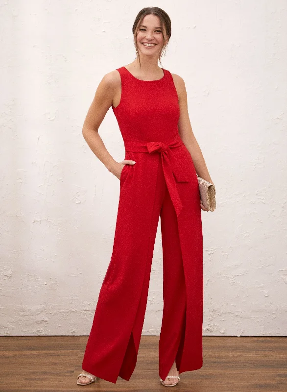 Sleeveless Women Dress in Bright Colors for Summer PartiesSplit Wide Leg Jumpsuit