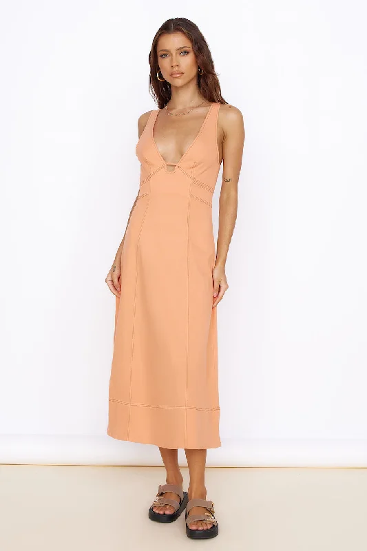 Ruffled Women Dress with Multiple Layers for a Playful and Girly StyleSummer Dreaming Midi Dress Orange