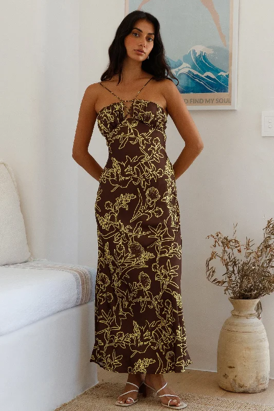 Halter Neck Women Dress to Show Off the Shoulders and NecklineTimeless Connections Midi Dress Brown