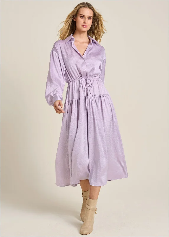 Wrap - Style Women Dress with Adjustable Fit for All Body TypesLong Sleeve Shirt Dress - Light Purple