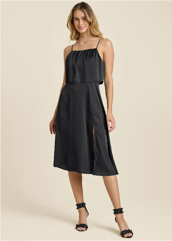 Shift Women Dress with a Simple and Classic Design for Everyday WearOverlay Midi Dress - Black