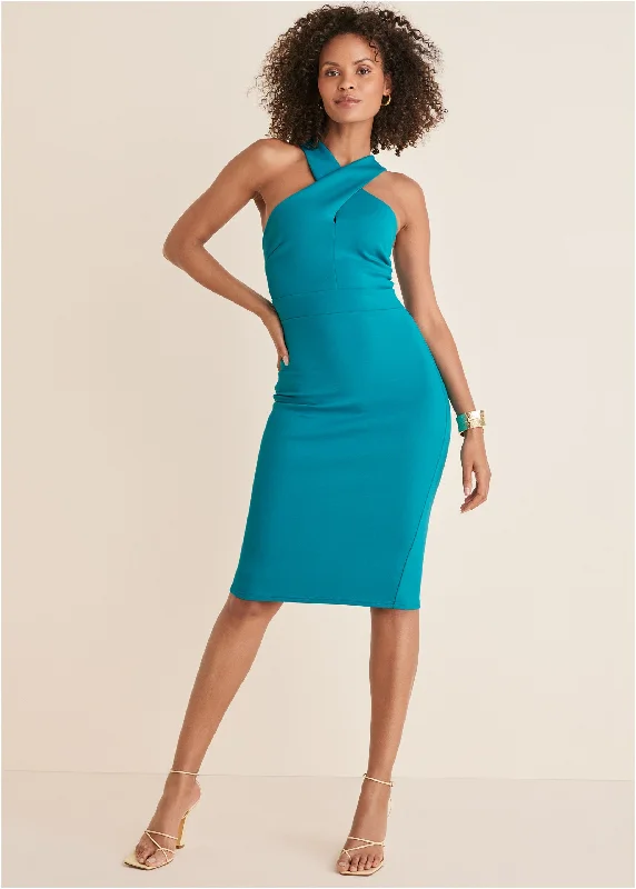 Shift Women Dress with a Simple and Classic Design for Everyday WearLuxe Scuba Cross Neck Dress - Teal