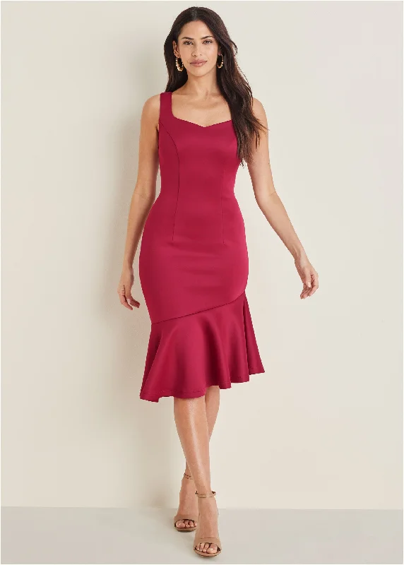 Halter Neck Women Dress to Show Off the Shoulders and NecklineRuffle Trim Detail Dress - Red