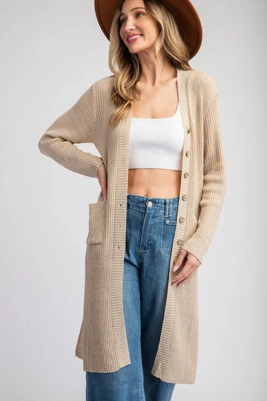 ribbed women cardigan with a classic textureLong Sleeve Maxi Cardigan