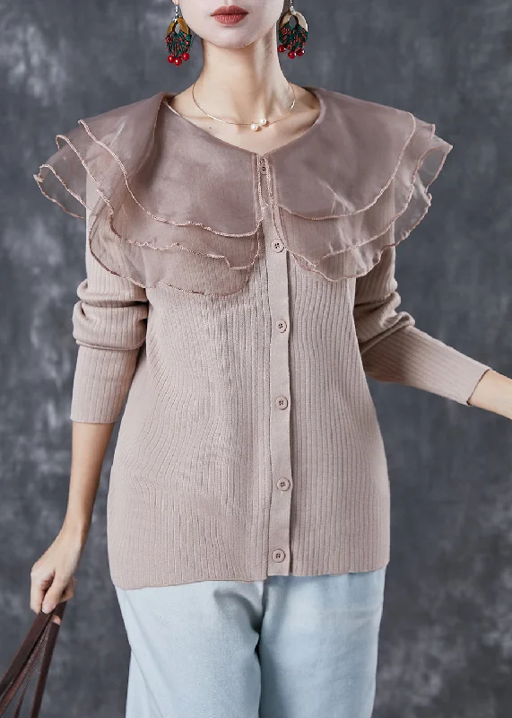 Boat Neck Women's Merino Wool Sweaters in Neutral ShadesBoutique Khaki Peter Pan Collar Button Knit Pullover Spring Boat Neck Women's Merino Wool Sweaters in Neutral ShadesBoutique Khaki Peter Pan Collar Button Knit Pullover Spring