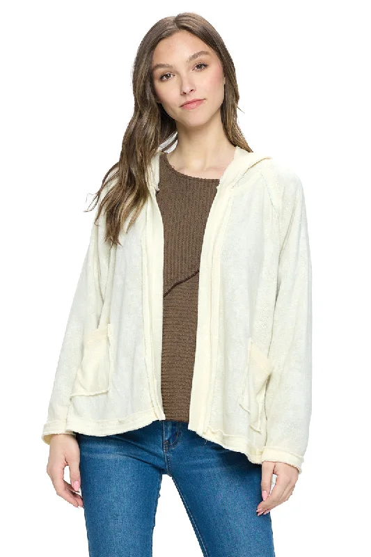 oversized women cardigan for a trendy and cozy lookCardigan Hooded Raw Edge Stitch