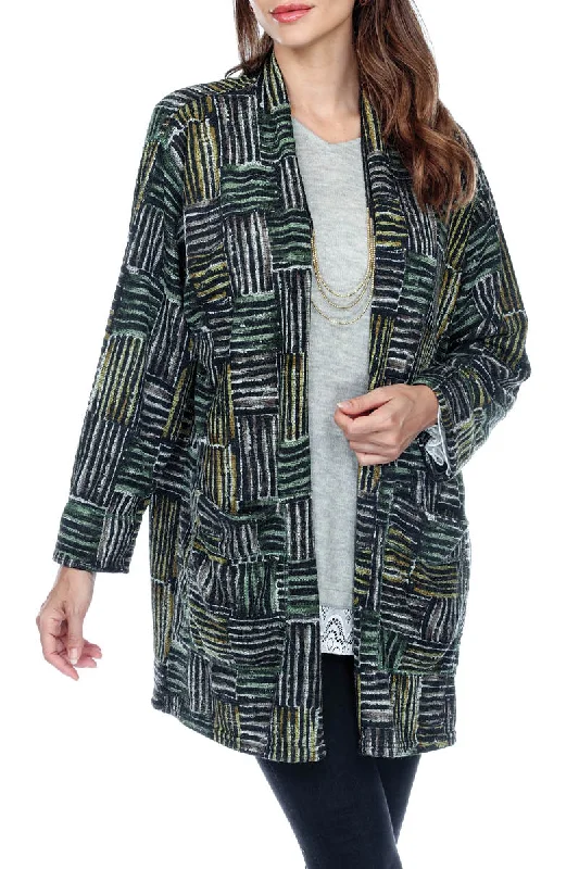 long length women cardigan with side slitsCardigan Loose Fit Colorful Print