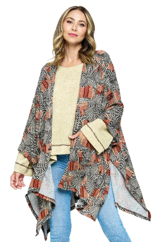 sequin embellished women cardigan for special occasionsWrap Abstract Print Loose Fit