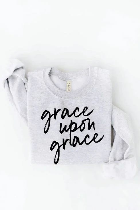 long length women cardigan with side slitsGrace Upon Grace Graphic Sweatshirt in Heather White