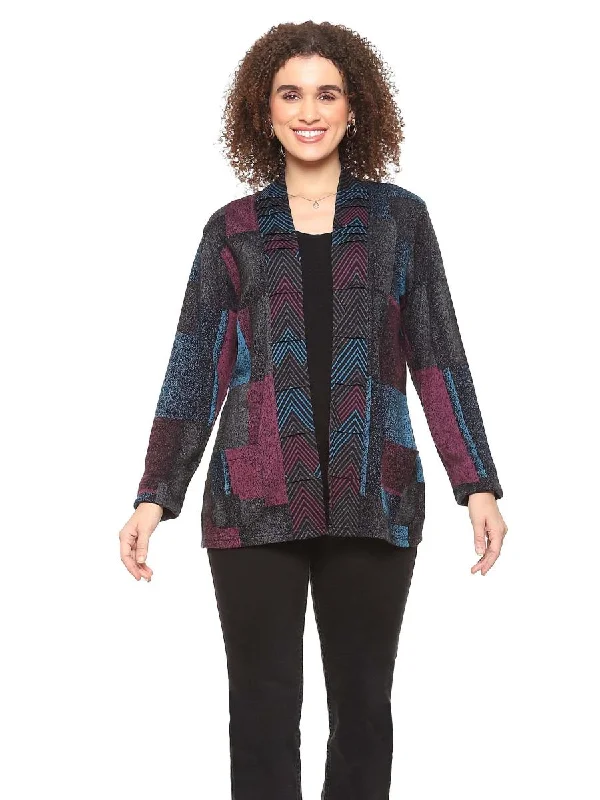 cropped women cardigan to pair with high - waisted jeansBella Open Front Long Sleeve Cardigan - Blue / Purple - 24w246E26