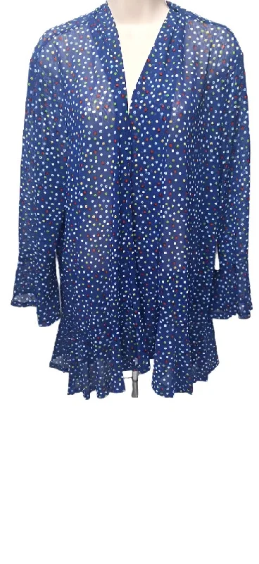 ribbed women cardigan with a classic textureJacket-Sheer-Open Front-Blue-Polka Dot-3/4 Sleeve-Women's-M24101jm/w