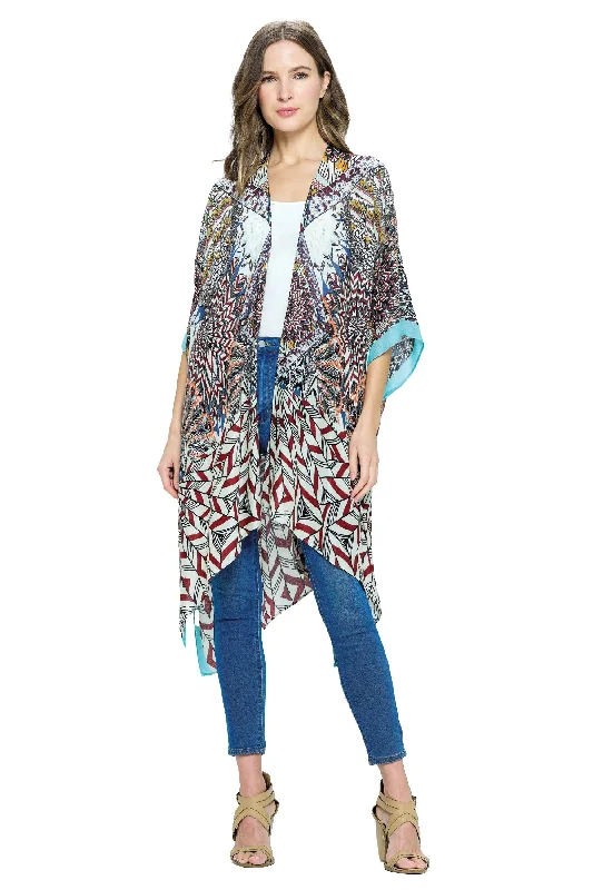 v neck women cardigan to elongate the necklineKimono Floral Patterned